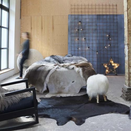 Solivagant Tapis en Peau de Vache véritable Noir 150 x 170 cm,(4.5 KG)