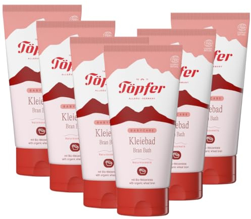 Töpfer Babycare Bran Bath - Mild Bath Additive for Sensitive Baby Skin from Birth - with Organic Wheat Bran & Organic Olive Oil - Gluten-Free & Vegan - 6 x 150 ml