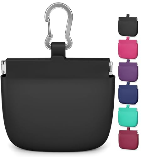 Gobeigo【One-Hand Access Silicone Dog Treat Pouch, Small Pocket Sized Training Pouch with Pull Tab & Auto Closing Lid for Easy Pet Training & Walking (Black)