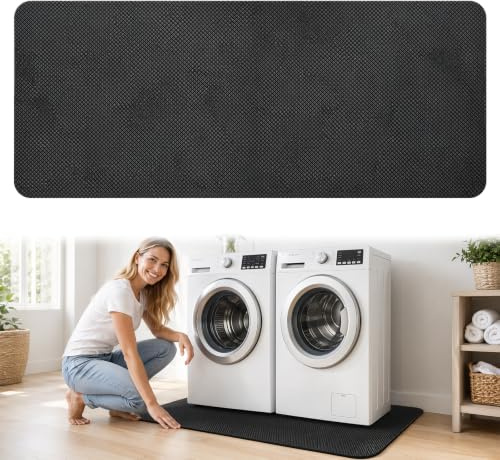 Halkfri halkmatta på båda sidor, tvättmaskin, extra stor 70 x 160 cm, tvättmaskinsstöd, vattentät antivibrationsmatta för hemmet, lämplig för två enheter samtidigt