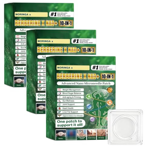 Moringa Berberine NAD+ 10-in-1 Advanced Nano Microneedle Patch, Moringa Berberine Patches, 7Pcs/Pack Weight Patches, for All Body Types (3PCS)