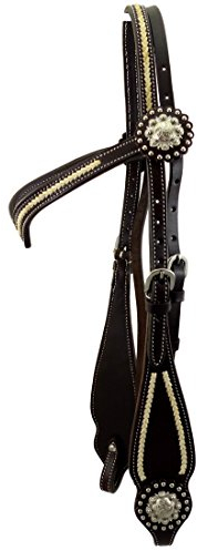 Thor Equine Kopfstück „Miles“ Westerntrense – Rohhaut & Concha, V-förmig, Dunkelbraun Cob – beidseitig verstellbar