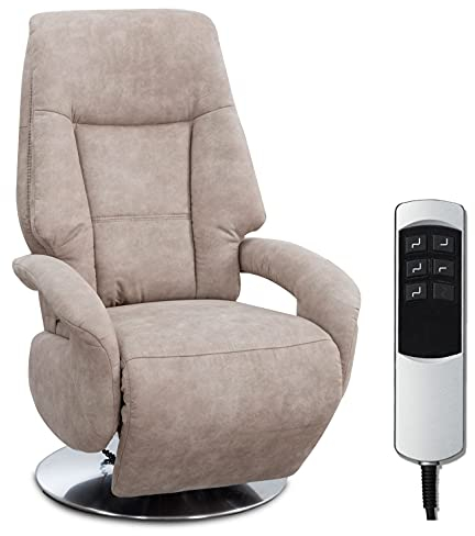 Cavadore TV-Sessel Edinburgh / Fernsehsessel mit elektrisch verstellbarer Relaxfunktion / 2 E-Motoren / 74 x 114 x 77 / Lederoptik: beige
