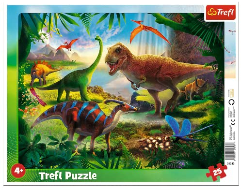Trefl, Puzzle, Rahmenpuzzle mit Unterlage, 25 Teile, Dinosaurier, für Kinder ab 4 Jahren 31343 Farbig