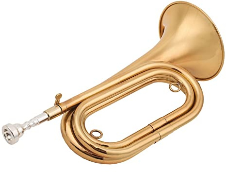 KESHUO Messing Bugle Anruf Vergoldete Trompete Kavallerie Horn & Mundstücktasche Musikinstrument Für Schulband Militärorchester Trompete Messing