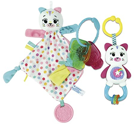 Clementoni - Coffret de Naissance Chaton - Baby Gift Set Kitty - Jouets Educatifs - Développement Multisensoriel - Doudou, Hochet, Clés en Plastique - pour Enfants Dès 0 Mois