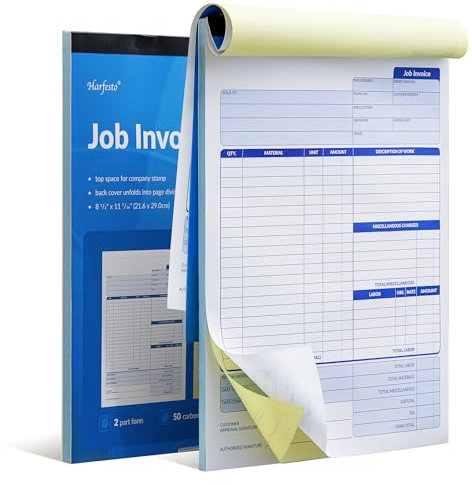 Harfesto Work Order Forms, 2-Part Carbonless Contractor Invoice Book, 2pks