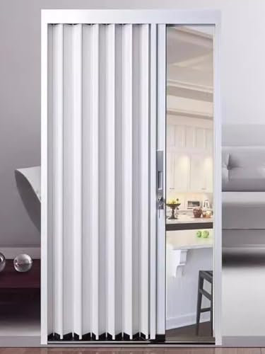 ZAQYCM Kitchen Bathroom Concertina Accordion Folding Door, Aluminum Internal Sliding Door with Lock, White Barn Door Accordion for Doorway/Laundry Room/Bathroom Shower(Size:101x203cm/40x80in)