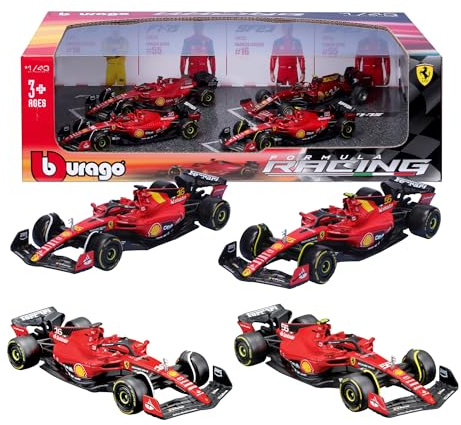 Bburago Formula 1 F1 Ferrari SF23 4-Pack - Leclerc - 1:43 Scale - Incredibly Detailed Die-Cast Collectible Replica Race Cars, Rot