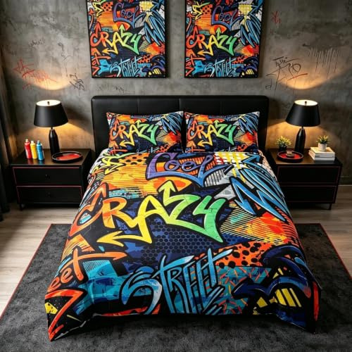 Homemissing Single Hippie graffiti style Bedding Set teenage hip-hop decoration children's Duvet Cover boys and girls graffiti pattern bedding set street culture series