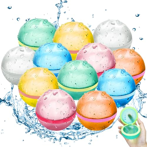 Wasserbomben Wiederverwendbar, 12 Stück Wasserbomben Selbstschließend Wiederbefüllbare Wasserbomben Magnetisch für Kinder und Erwachsene, Outdoor Pool, Wasserpark, Strand Wasserspielzeug