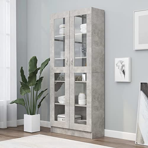 Homgoday Vitrina de Cristal, Vitrina de Salón Aparador,Aparador Cocina, Oficina Archivador, con stantes 2 Puertas de Vidrio Gris hormigón