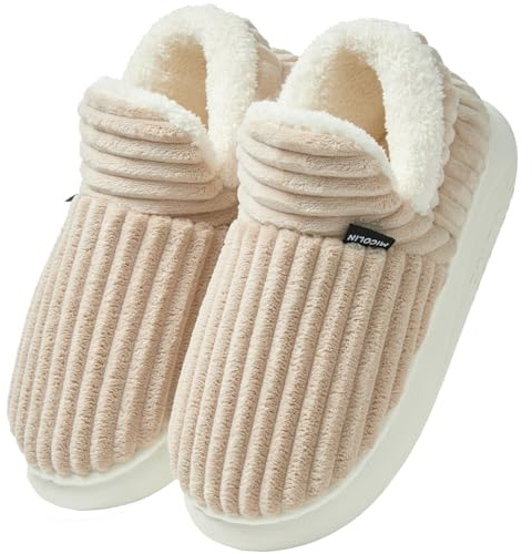 Misolin Chaussons Femme Pantoufles Homme Chaud Confortable Mousses à Mémoire Mules Automne Hiver Antidérapantes Légères et respirantes l'intérieur et l'extérieur,Kaki 270(EU 38-39)