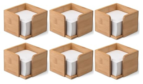 Osco Bamboo Memo Cube with 500 Sheets, 6 Pack, Desk Note Block and Message Dispenser for Office and Home Desk, Natural Finish, Stylish Stationery Accessory, 8 × 11 × 11 cm
