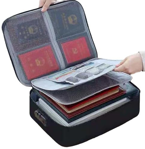 dijiusidy Caja de almacenamiento de archivos de viaje con bloqueo de contraseña. Los archivos están seguros en Organizador de archivos impermeable OxfordCloth, negro