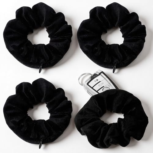 HJZHII 4 gomas para el pelo con cremallera, coleteros de terciopelo con cremallera oculta, gomas para el pelo, accesorios para el cabello negro suave, soporte para coletas, almacenamiento para mujeres