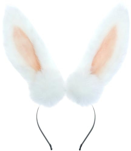 HiyFloy vita kaninöron, fluffiga kaninöron-hårband, söta påskhare-hårband, Halloween-hårtillbehör för kvinnor