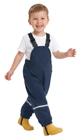 Volunboy Kids Waterproof Dungarees 1-5 Years Boys - Lightweight Adjustable Straps, Quick Dry, Mud Proof Rain Trousers(Tag Size 110,3-4 Years,Navy)