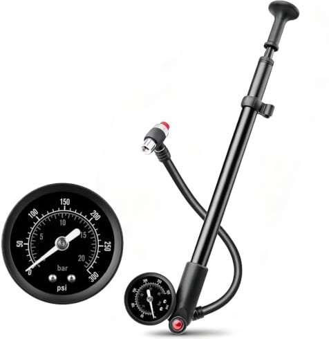 Stötdämparepump Cykel 300/400 PSI, Högtryckspump MTB med Manometer | Läckagesäker cykelpump i aluminium ABS. Passar stötdämpare, framgafflar och däck till MTB och racercykel