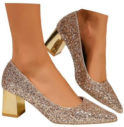 Escarpins Compensés à Paillettes Scintillantes pour Femme Chaussures Talons Confortables Soirée Robe Élégante Idéale (Gold, 42)