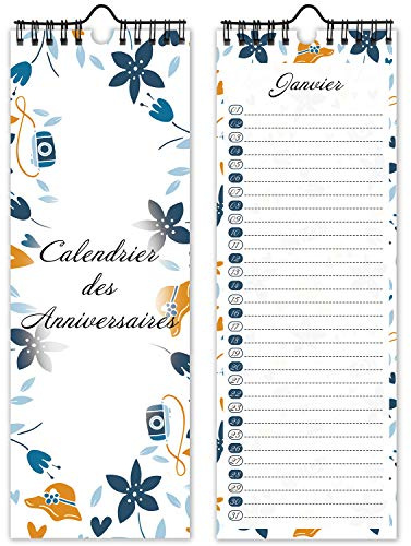 Calendario perpetuo de cumpleaños de pared francesa para familias, oficina, niños, color azul