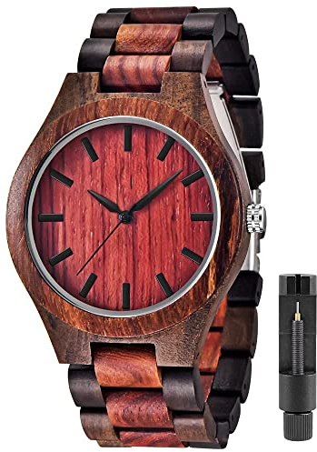 Tiong Brand Wooden Watches Mens with Handmade Colorful Bamboo Wood Watch Analog Date Quartz Wooden Watch for Men