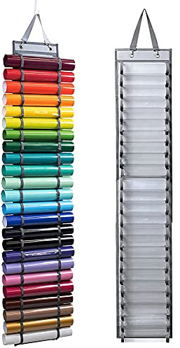BUDDE Vinyl Roll Holder with 24 Compartment-Vinyl Roll Rack Wall Mount/Hanging Over The Door, Craft Vinyl Storage Organizer Idea,Craft, Gift Wrap Organizer