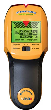 Zircon MultiScanner A250c - Escáner electrónico de pared con pantalla multicolor/centro de búsqueda y búsqueda de perno, detector de metales, detección y escaneo de cables de CA en vivo