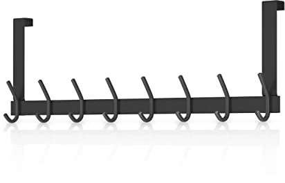 Dripex Ttürhaken zum Einhängen mit 8 Haken, Türgarderobe Edelstahl für deutsche Türen, Kleiderhaken Tür Ohne Bohren, Garderobenhaken tür für Küche, Badezimmer, Flur und Schlafzimmer, Schwarz