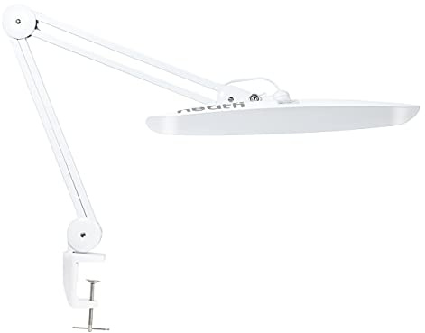 Neatfi XL 2200 Lumens 20W LED Desk Lamp with Clamp – Adjustable Color Temperature | 4-Level Dimmable Light | Home Office, Crafts & Workbench | 50cm Wide Head (White, CCT with Clamp)