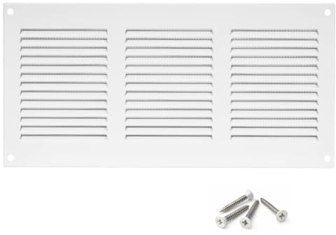 300x150mm Griglia di Ventilazione in Acciaio Bianco con Zanzariera - Griglie di Aerazione in Metallo