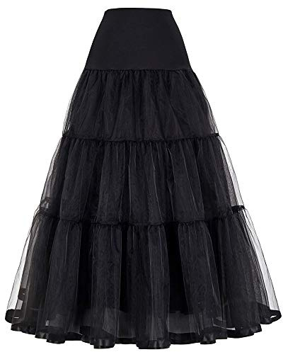 SSDH A-Line Long Swing Elastic Waist Skirt Petticoat Crinoline Half Slips For Wedding Evening Gowns (UK, Alpha, XL, Regular, Regular, Black)
