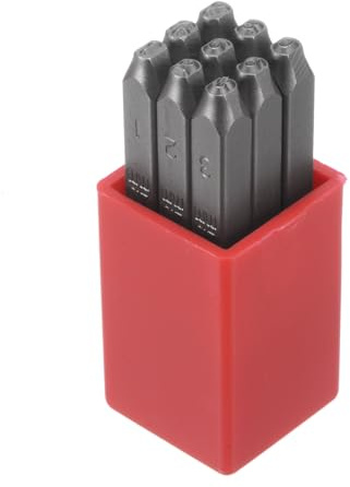 sourcing map Lot de 9 tampons numérotés 3/32 2,5 mm - Poinçon inversé en acier - Outils de presse 0-9 - Marteau à main pour métal, plastique, bois, cuir, laiton