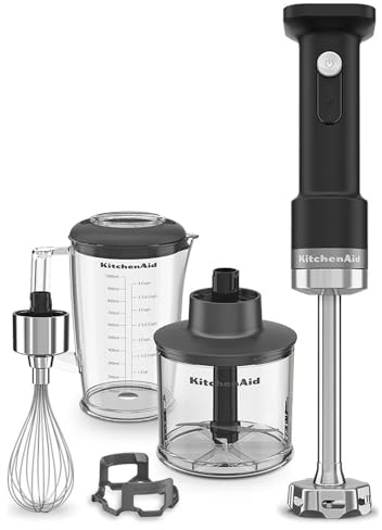 Kitchenaid Kabelloser Stabmixer - Kitchenaid Go - Tragbarer Stabmixer mit sowie zusätzlichem Zerkleinerer und Schneebesen - Ohne akku - Schwarz