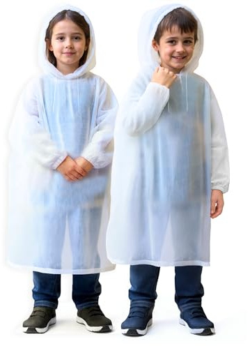 GRD - Green Guard Pro Eco-Friendly Rain Ponchos - Bio-Degradable Disposable Clear Poncho with Hood, Family Pack of 5 (Kids (06-10 years))