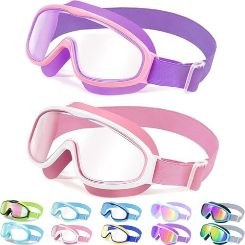 Vvinca Kids Swimming Goggles, 2 Pack Kids Swim Goggles Wide View Anti-Fog/UV No Leak Children Goggles for Boys Girls 3-14