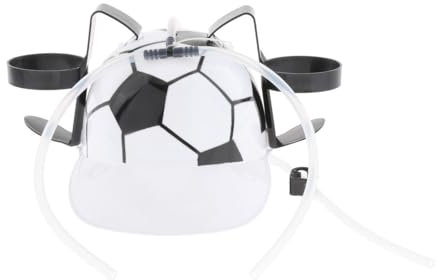 KIXZSAZ Fun Novelty Drinking Helmet with Guzzler Drinking Hat and Can Holder, Soccer White Black