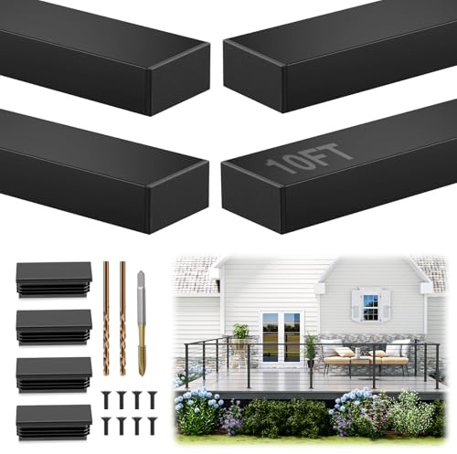 Gyykzz 10FT Stainless Steel T304 Black Handrail for Cable Railing System, 4 Pack 3/64 Thick Rectangular Flat Top Rail, Upgraded Outdoor Coated Cable Deck Handrails for Indoor Outdoor DIY Balustrade