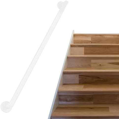Escalera de hierro forjado galvanizado blanco il 180 cm barandilla de seguridad antideslizante para peldaños interiores y exteriores, barra de apoyo para escaleras, mango de agarre mejorado