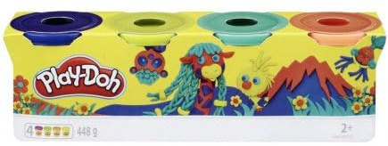Coffret pour Play doh - Lot de 4 Pots de Pate a Modeler 448 g - Couleurs Bleu, Orange, Vert Pomme, Vert Fonce et Une Carte - nouveauté