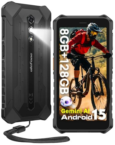 Ulefone Rugking 2 Pro Rugged Smartphone Android 15, 8GB+128GB/2TB Telefono Indistruttibile, 5.45 HD+ Vetro Corning Gorilla, 4550mAh, 13MP, Torcia Elettrica/Widevine L1/IP69/NFC/OTG/GPS/Dual SIM-Nero