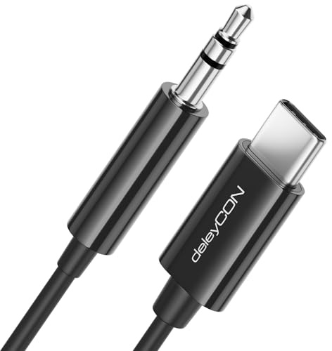 deleyCON 0,30m USB‑C till 3,5 mm Klinkkabel Kort AUX Ljudkabel Kompatibel med Apple Samsung Google Huawei Xiaomi Smartphone Mobil Surfplatta Bil Hörlursuttag - Svart
