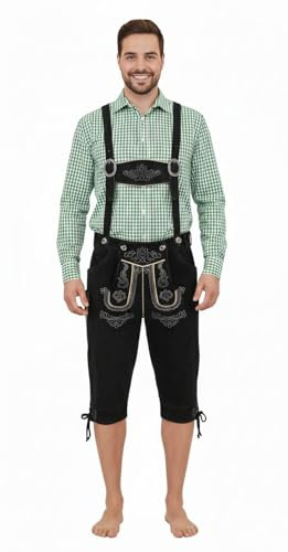 TR Martha Lederhosen i knälängd för män, eleganta kostymbyxor, storlek 40–60, långa lederhosen med hängslen för män, Oktoberfest-byxor, designer-läderbyxor i 3 färgvarianter