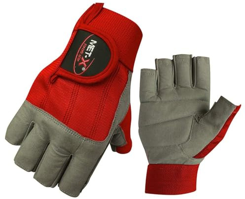 Met-X Sailing Gloves 3/4 Finger, Enforced Padded Palm, Kayak Rowing Fishing Water Sports Accessories, Diving Fingerless Work Training Lifting Gloves for Men & Women Size up to XXL (Red, XL)