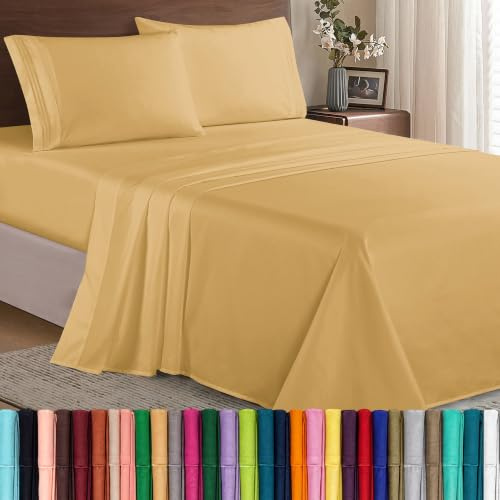 Elegant Comfort Luxury 1500 Premium Hotel Quality Microfiber 4-Piece Sheet Set - Wrinkle Resistant, All Around Elastic Fitted Sheet, Deep Pocket up to 16, King, Camel-Gold