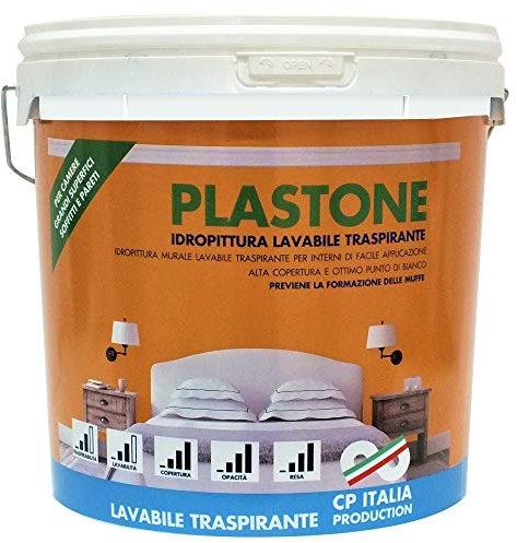 Sala Negozio Online - Pintura hidrorrepelente, Lavable, Transpirable, de 5 l, Color Blanco Mate para Interiores