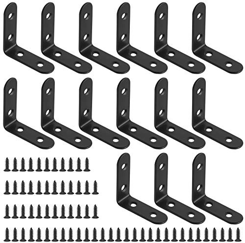 Glarks, 15 pezzi di supporti angolari da 50 mm a 90 gradi in acciaio inossidabile nero, giunto di supporto con 65 viti per mobili in legno (50 x 50 x 2 mm)