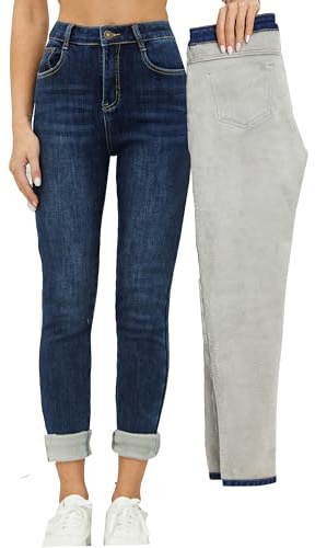 heipeiwa Pantalones Vaqueros de Invierno para Mujer, Gruesos, Ajustados, con Forro Polar, elásticos, cálidos, Blue Classicwash, S