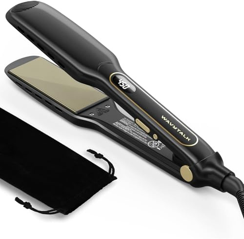 Wavytalk Wet to Straight Hair Straightener, 1.75 Inch Vent Sesh Wide Flat Iron, Straightener for Damp or Dry Hair with Dual Voltage Leave Silky & Smooth, Black