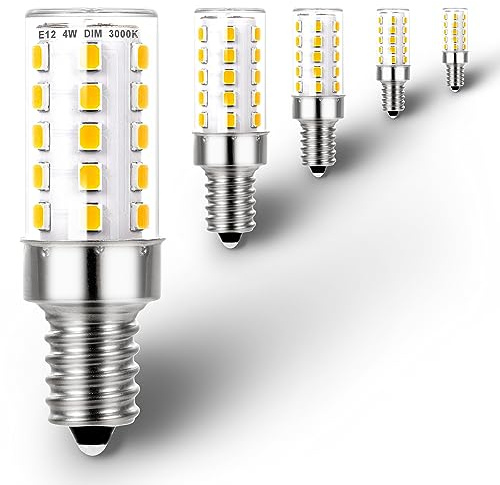 Ziomitus Bombillas LED regulables E12 C7 de 4 W, Kx-2000 25W-40 W, equivalente a halógeno, 3000 K, blanco cálido, base pequeña T6, 120 V, bombillas LED E12 para ventilador de techo, lámpara de sal